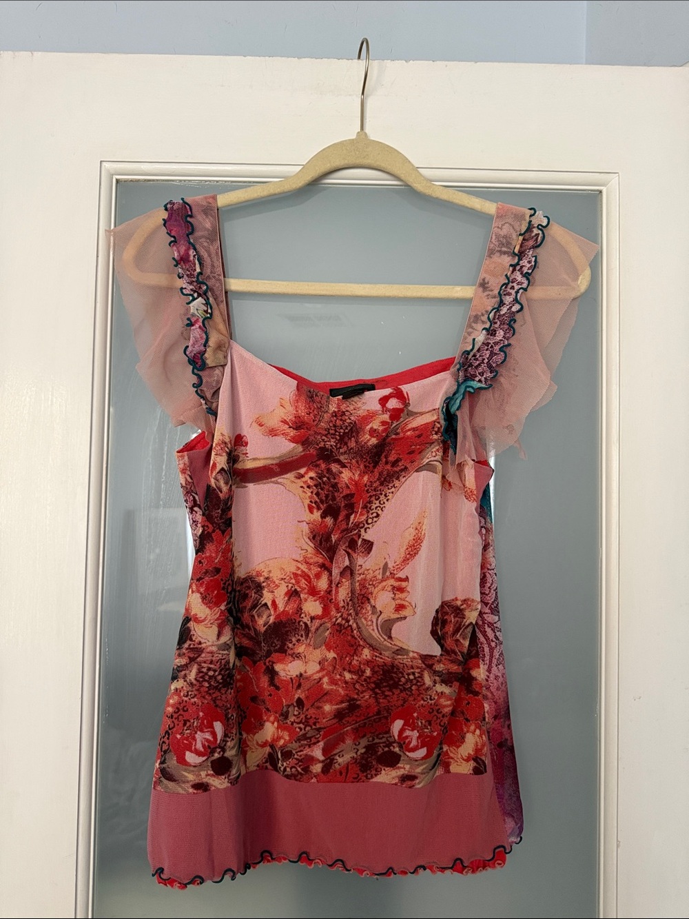 ANAC Floral Pink Ruffle Strap Women's Top